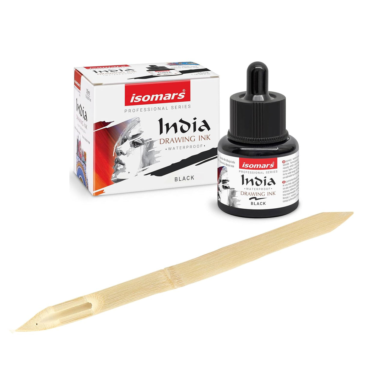 Isomars Bamboo Dip Pen with India Drawing Ink Black 35ml | Hand-Carved Calligraphy Pen Set for Lettering, Sketching & Illustration | Reusable Wooden Ink Pen for Artists & Beginners