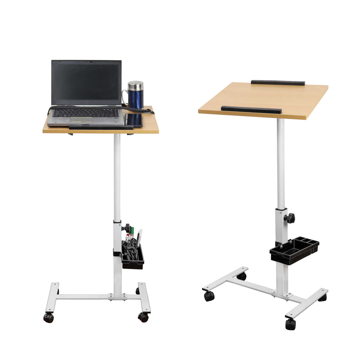 Isomars Multipurpose Laptop Table Study Desk, Lockable Wheels, & Adjustable Height and Angle for Breakfast Table, WFH & Online Classes (Wooden)