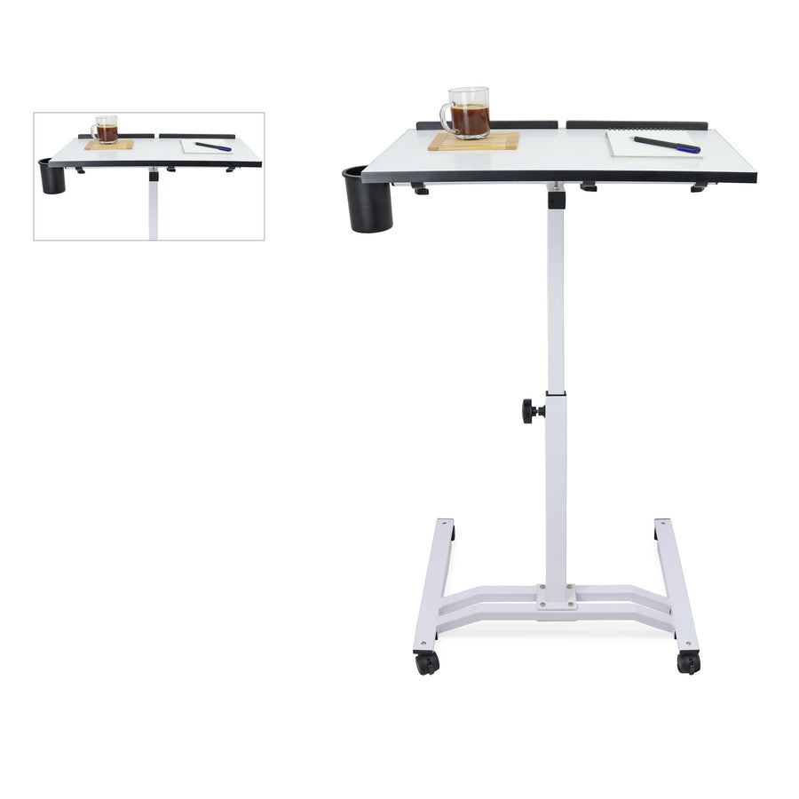 Isomars Multipurpose Laptop Table Study Desk, Caster Lockable Wheels, & Height Adjustable for Breakfast Table, Work from Home & Online Classes (White)