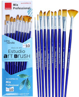 Isomars Estudio Professional Paint Brush Set of 10 – Premium Synthetic Artist Brushes for Acrylic, Watercolor & Oil Painting | Long Handle Art Brushes Kit