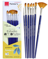 Isomars Estudio Painter’s Art Brush Set of 7 – Professional Synthetic Paint Brushes for Acrylic, Watercolor & Oil Painting | Long Handle Artist Brushes