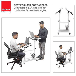 Isomars Sit &Stand 360° 2 Platforms Laptop & Projector User Table Multipurpose Angle Height & 360° Rotation Adjustable Both Side 2 Engineered Wood Board 20" / 50.8 cm x 14" / 35..5 cm (White)