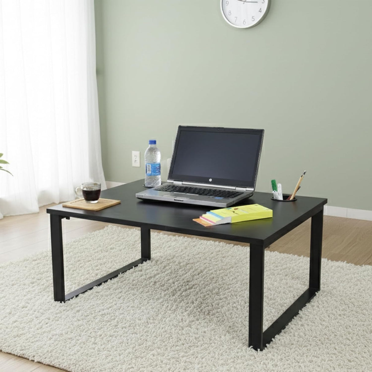 ISOMARS Extra Big Floor Desk Laptop Study Table for Work from Home, Online Classes, Card Games and Kid's Activities (Black - Extra Large)