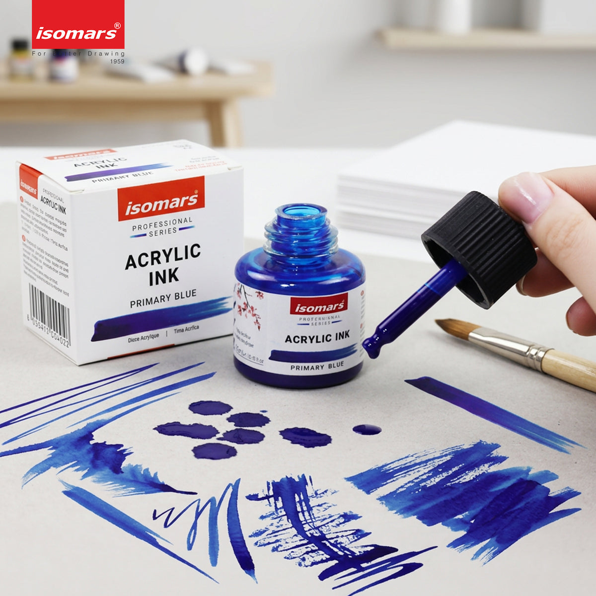 Isomars Acrylic Ink Blue 35ml with Dropper for Art & Drawing