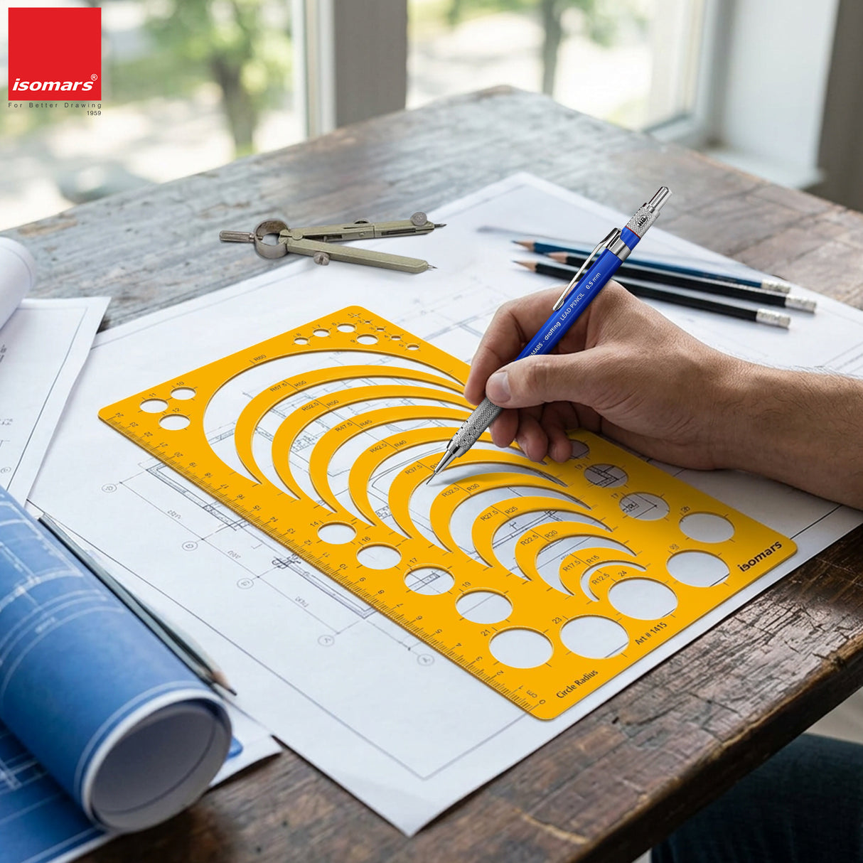Isomars Circle Radius Template Ruler | Precision Drafting Stencil with Radius Curves R12.5-R60, Circle Templates & Metric Scale | Engineering, Architecture, Technical Drawing & Design Tool (150 x 257 mm)
