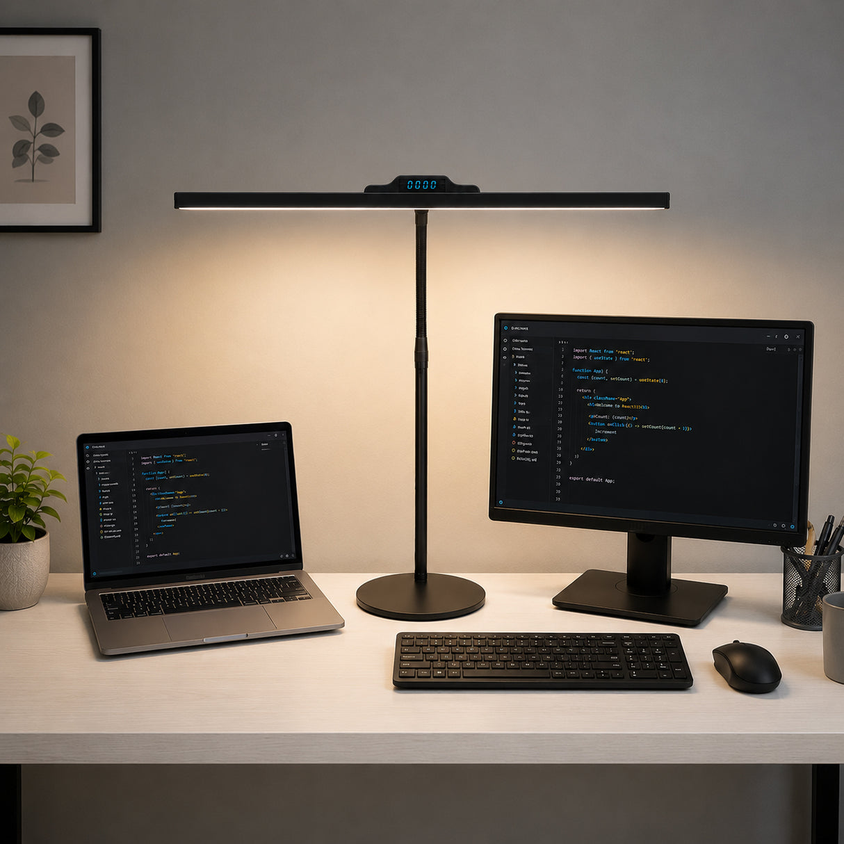 Isomars LED Desk Lamp for Computer Monitor & Laptop 24 Inch | Eye Friendly USB Study Light with Circular Base, Flexible Gooseneck, 3 Color Modes & 10 Brightness Levels for Reading, Office & Workbench