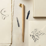 Isomars Oblique Wooden Calligraphy Holder with brass flange, English flex nib & mapping nib for elegant calligraphy and fine lettering