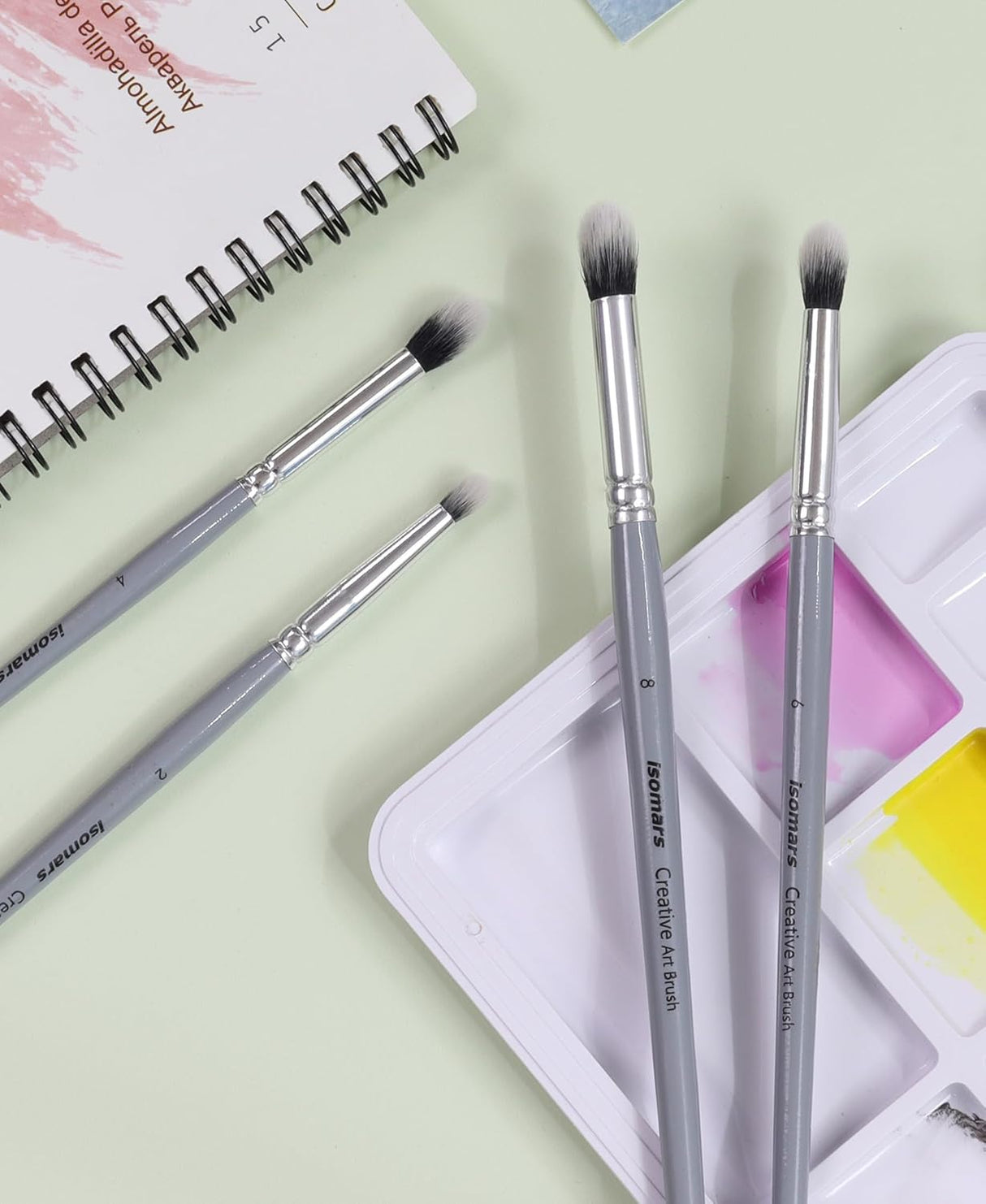 Isomars Professional Blending Brush Set of 4, Soft Bristles, Silver Metal Ferrule, Smooth Grey Handle | Suitable for Watercolor, Gouache, Acrylic, Ink & Oil Painting (Sizes: 2, 4, 6, and 8)