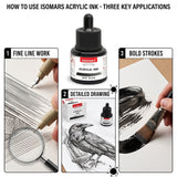 Isomars Acrylic Ink Black Set of 2, 35ml Each with Dropper