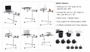 Isomars Metal 360° Rotatable Table Laptop Table Study Desk, Caster Lockable Wheels, & Height Adjustable for Breakfast Table, Work from Home & Online Classes