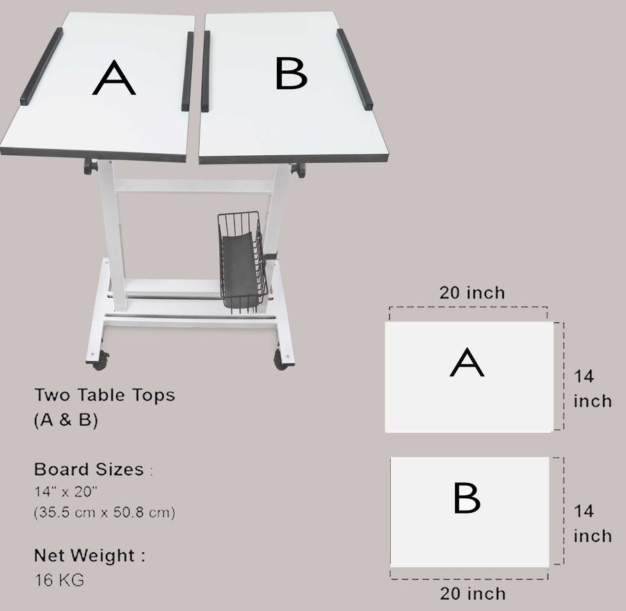 Isomars Sit &Stand 360° 2 Platforms Laptop & Projector User Table Multipurpose Angle Height & 360° Rotation Adjustable Both Side 2 Engineered Wood Board 20" / 50.8 cm x 14" / 35..5 cm (White)