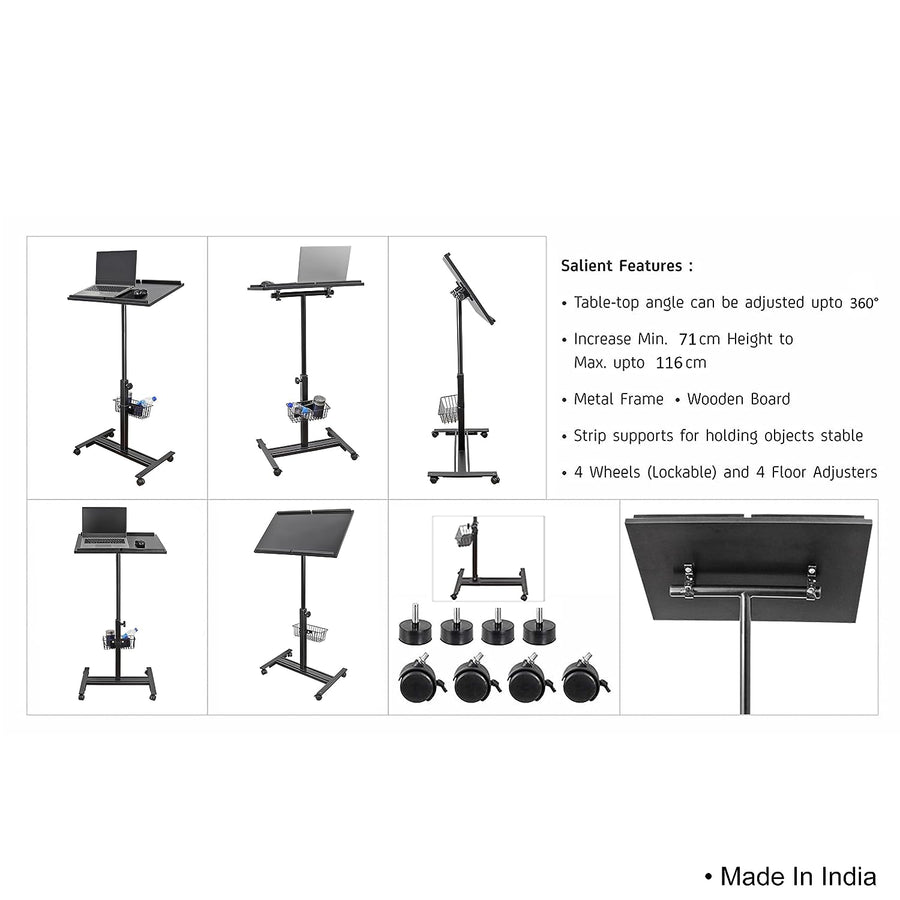 Isomars Multipurpose Laptop Table Hospital Table Study Desk, Caster Lockable Wheels, & Height Adjustable for Breakfast Table, Work from Home & Online Classes (Table Top - 24'' x 16'')