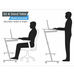 Isomars Multipurpose Laptop Table Study Desk Drawing Table, Caster Lockable Wheels, Adjustable Height and Angle for Work from Home, Office, Bedroom