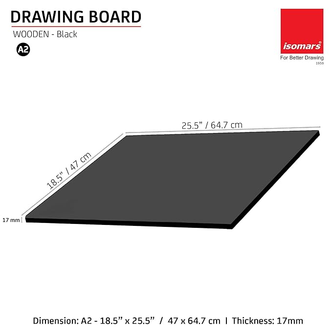 Isomars Drawing Both Side Laminated Black Board - Full Imperial A2 (18.5 x 25.5 Inch) Size Board – for Artists, Architects, Engineers, Draftsmen Etc.
