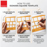 Isomars Square Template Drawing Stencil | Precision Geometric Square Drafting Template with 34 Square Sizes | Technical Drawing Tool for Architects, Engineers, Designers, Artists & Students