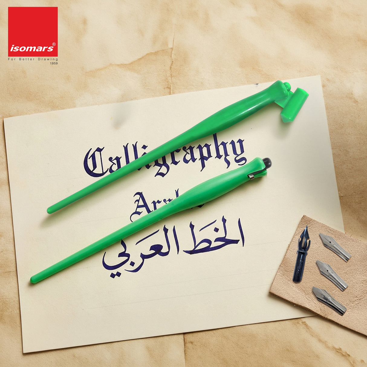 Isomars Calligraphy Pen Set with 2 Holders, 4 Nibs & Plastic Flange for Copperplate, Arabic and Gothic calligraphy