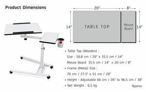 Isomars Metal 360° Rotatable Table Laptop Table Study Desk, Caster Lockable Wheels, & Height Adjustable for Breakfast Table, Work from Home & Online Classes