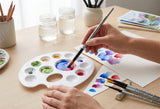 Isomars Drawing Brush Set Round Set of 7 with Colour Palette | Premium Golden Taklon Synthetic Artist Brushes with White Mixing Palette for Acrylic, Watercolor, Oil & Face Painting