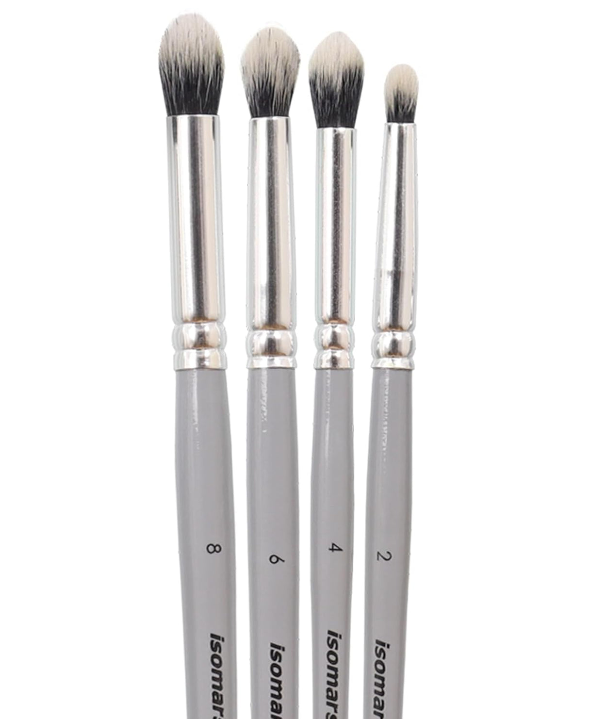 Isomars Professional Blending Brush Set of 4, Soft Bristles, Silver Metal Ferrule, Smooth Grey Handle | Suitable for Watercolor, Gouache, Acrylic, Ink & Oil Painting (Sizes: 2, 4, 6, and 8)