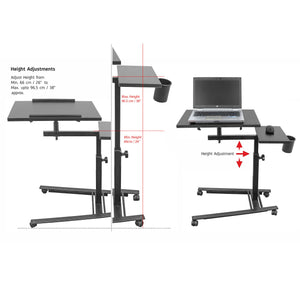 Isomars Metal 360° Rotatable Table Laptop Table Study Desk, Caster Lockable Wheels, & Height Adjustable for Breakfast Table, Work from Home & Online Classes (Black)