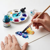 Isomars Watercolour Drawing Ink Set of 12 (35ml Each) with Mop Brush Set of 4 & Watercolor Postcards Set of 6 Sheets | Professional Liquid Watercolors for Painting, Calligraphy & Illustration
