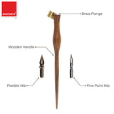 Isomars Rosewood Oblique Calligraphy Holder with 2 Flex Nibs for Copperplate, Spencerian and modern calligraphy