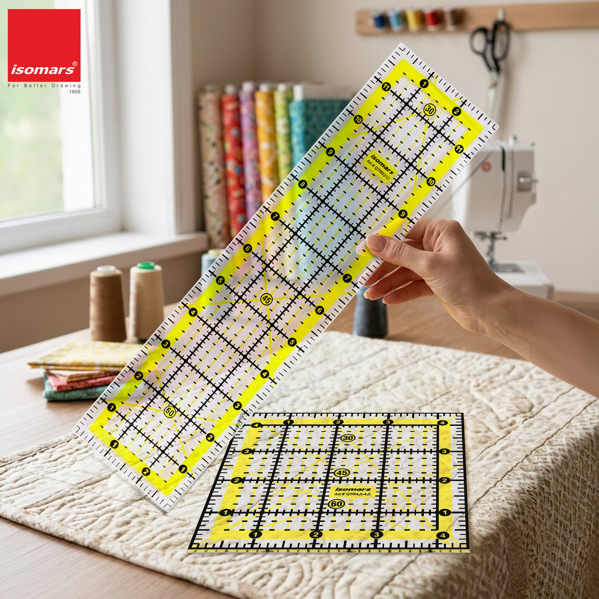 Isomars Quilting Ruler Set of 2 | 3" x 12" & 4.5" x 4.5"