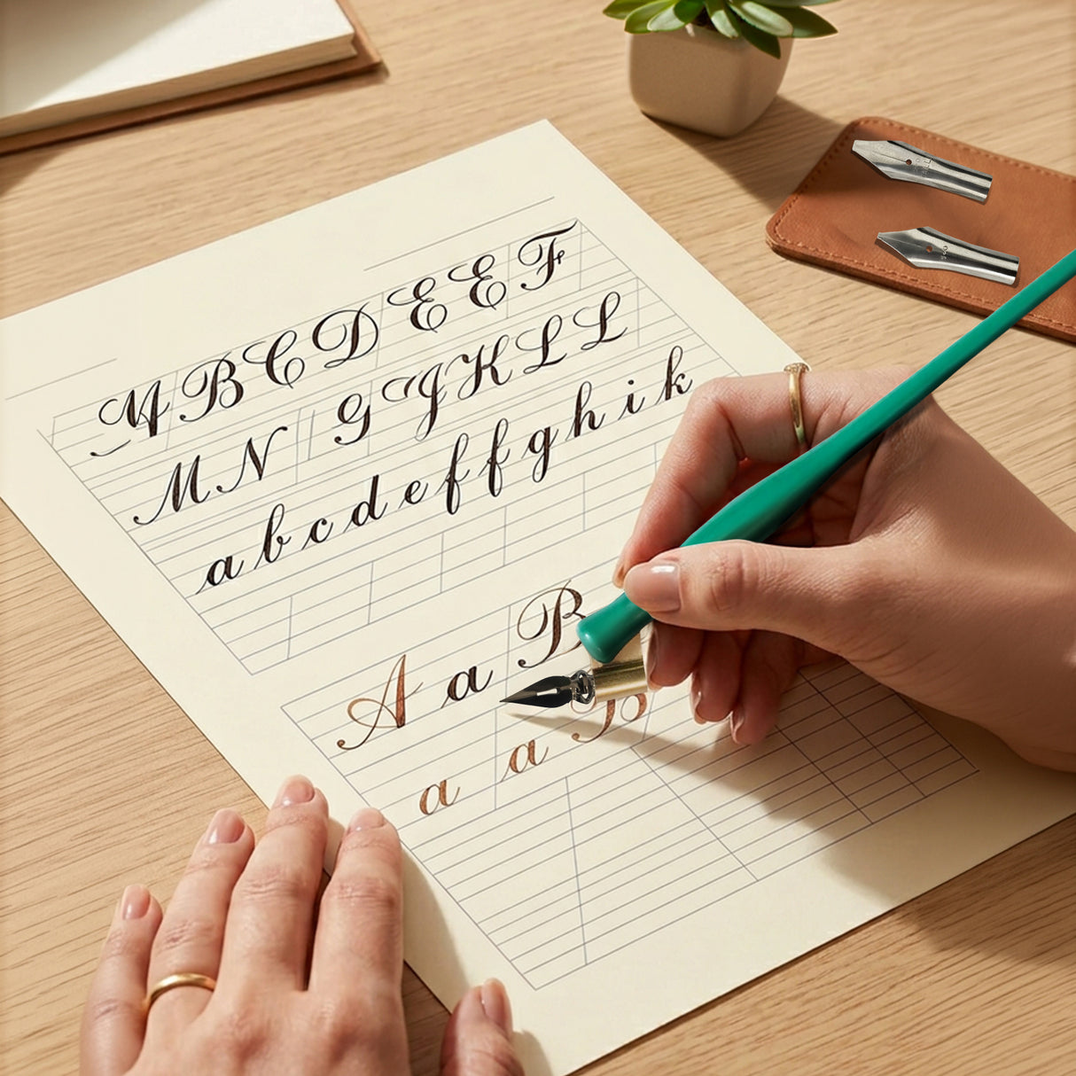Isomars Calligraphy Pen Set with 2 Holders, 3 Nibs & Brass Flange for English, Copperplate and decorative calligraphy