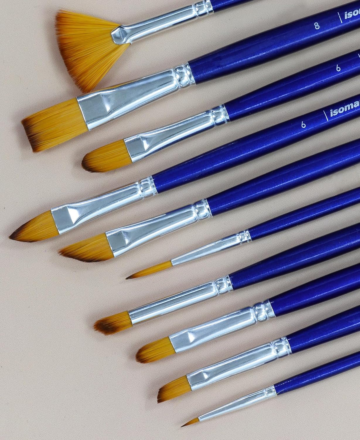 Isomars Estudio Professional Paint Brush Set of 10 – Premium Synthetic Artist Brushes for Acrylic, Watercolor & Oil Painting | Long Handle Art Brushes Kit