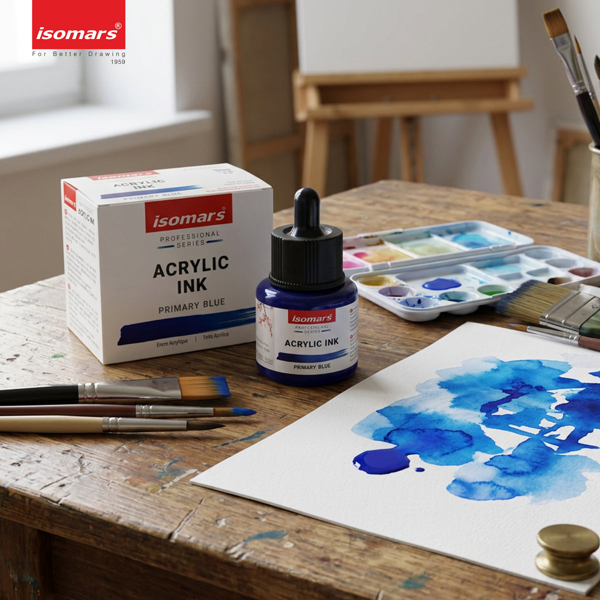 Isomars Acrylic Ink Blue 35ml with Dropper for Art & Drawing