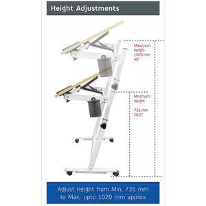 Isomars Multipurpose Laptop Table Study Desk Drawing Table, Caster Lockable Wheels, Adjustable Height and Angle for Work from Home, Office, Bedroom