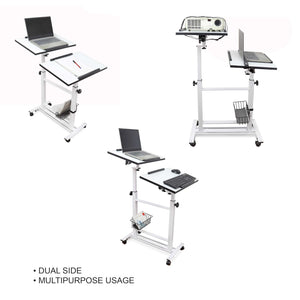 Isomars Sit &Stand 360° 2 Platforms Laptop & Projector User Table Multipurpose Angle Height & 360° Rotation Adjustable Both Side 2 Engineered Wood Board 20" / 50.8 cm x 14" / 35..5 cm (White)