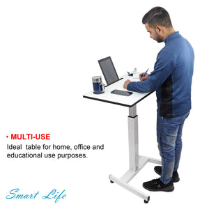 Isomars Airlift Made in India Multipurpose Height Adjustable 'SIT & Stand Laptop Table' with Foot Lever for Breakfast, Online Classes, Other Activities with Large Table Top (White)