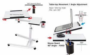 Isomars Metal 360° Rotatable Table Laptop Table Study Desk, Caster Lockable Wheels, & Height Adjustable for Breakfast Table, Work from Home & Online Classes