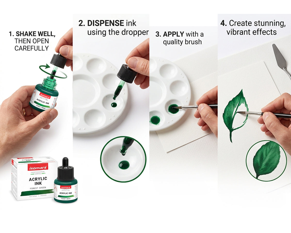 Isomars Professional Acrylic Ink Forest Green 35 ml, Waterproof Dropper