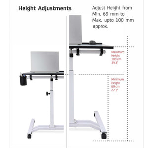 Isomars Multipurpose Laptop Table Study Desk, Caster Lockable Wheels, & Height Adjustable for Breakfast Table, Work from Home & Online Classes (White)