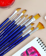 Isomars Estudio Professional Paint Brush Set of 10 – Premium Synthetic Artist Brushes for Acrylic, Watercolor & Oil Painting | Long Handle Art Brushes Kit