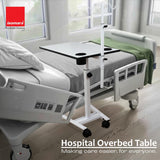 Isomars Overbed Table with Saline Stand | Adjustable Bedside Table with Wheels | Adjustable Height | Hospital Bedside Table with Lockable Wheels Best for Breakfast in Hospital and Home.