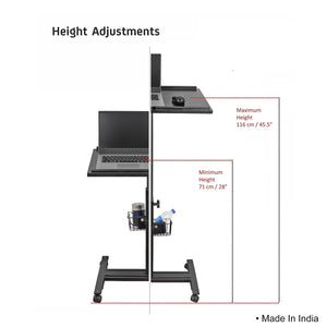 Isomars Multipurpose Laptop Table Hospital Table Study Desk, Caster Lockable Wheels, & Height Adjustable for Breakfast Table, Work from Home & Online Classes (Table Top - 24'' x 16'')