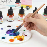 Isomars Watercolour Drawing Ink Set of 12 (35ml Each) with Mop Brush Set of 4 | Vibrant Liquid Watercolor Inks for Calligraphy, Illustration, Airbrush, Painting & Mixed Media Art