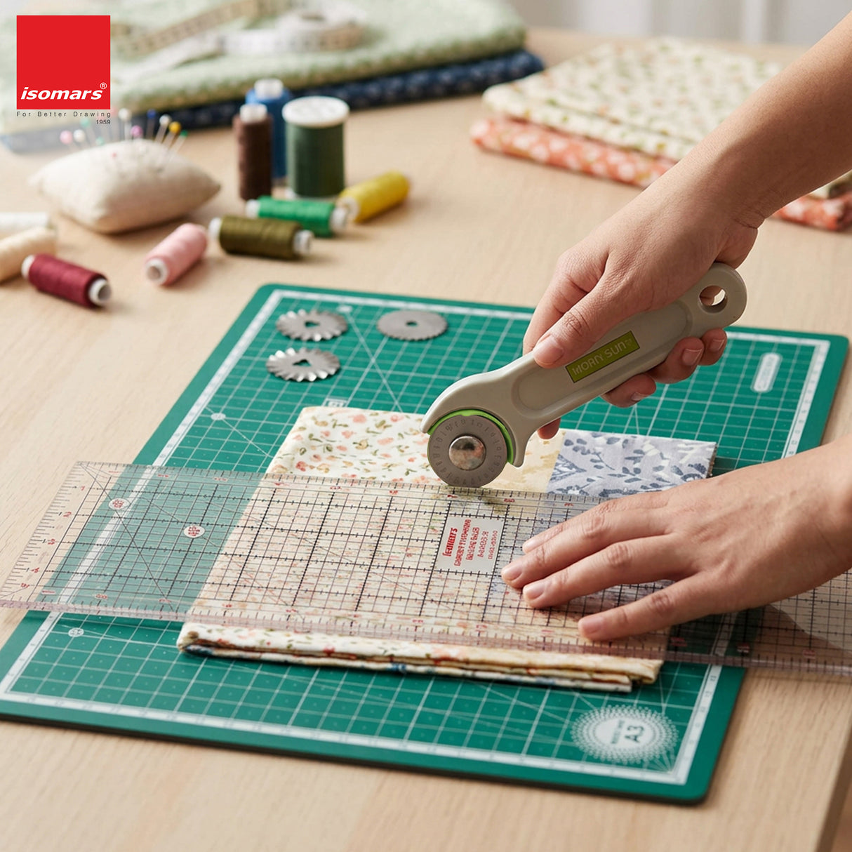 Isomars A3 Self-Healing Cutting Mat with 18 Inch Quilting Ruler & Rotary Cutter Set | Fabric Cutting Kit for Sewing, Tailoring, Quilting, Patchwork, Fashion Designing & Crafts