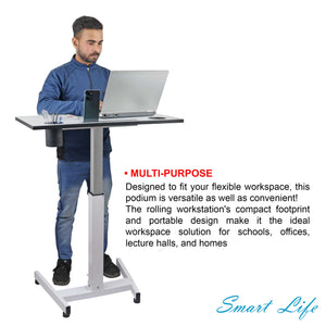 Isomars Airlift Made in India Multipurpose Height Adjustable 'SIT & Stand Laptop Table' with Foot Lever for Breakfast, Online Classes, Other Activities with Large Table Top (White)