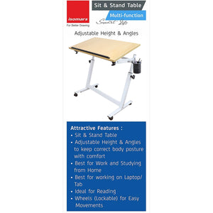 Isomars Multipurpose Laptop Table Study Desk Drawing Table, Caster Lockable Wheels, Adjustable Height and Angle for Work from Home, Office, Bedroom