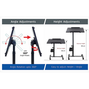 Isomars Multipurpose Laptop Table Study Desk, Lockable Wheels, & Adjustable Height And Angle For Breakfast Table, Wfh & Online Classes (Black)