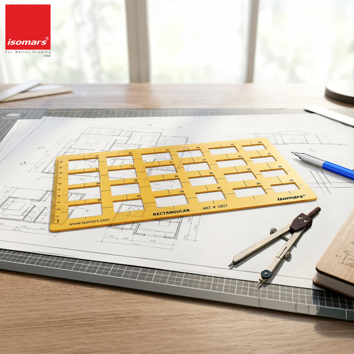 Isomars Rectangular Template Drawing Stencil | Precision Rectangle Drafting Template with Multiple Sizes | Geometric Drawing Tool for Architects, Engineers, Designers, Artists & Students