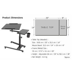 Isomars Metal 360° Rotatable Table Laptop Table Study Desk, Caster Lockable Wheels, & Height Adjustable for Breakfast Table, Work from Home & Online Classes (Black)