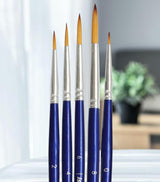 Isomars Estudio Round Paint Brush Set of 5 – Professional Synthetic Round Artist Brushes for Fine Detailing, Line Work & Blending | Long Handle Art Brushes