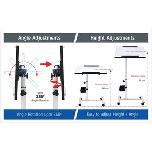 Isomars Multipurpose Laptop Table Study Desk, Lockable Wheels, & Adjustable Height And Angle For Breakfast Table, Wfh & Online Classes (White)