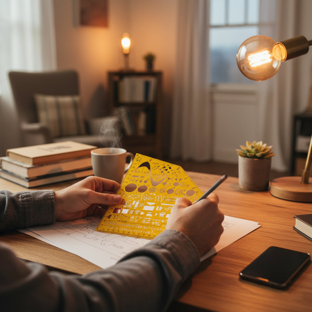 Isomars Electrical Drawing Template, Electro Stencil, Orange Plastic, 154x154mm