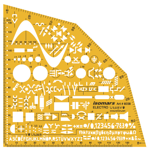 Isomars Electrical Drawing Template, Electro Stencil, Orange Plastic, 154x154mm